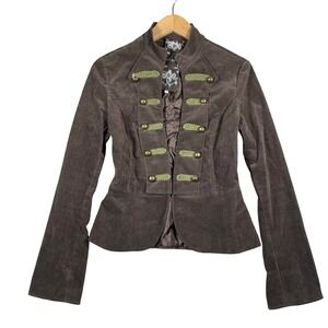 Y2k brown suede marching band style jacket with green accents by Bambu